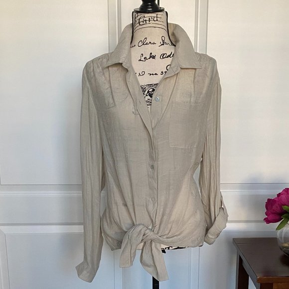 new directions Tops - New Directions Stone Soho Slub Tie Front Blouse XL